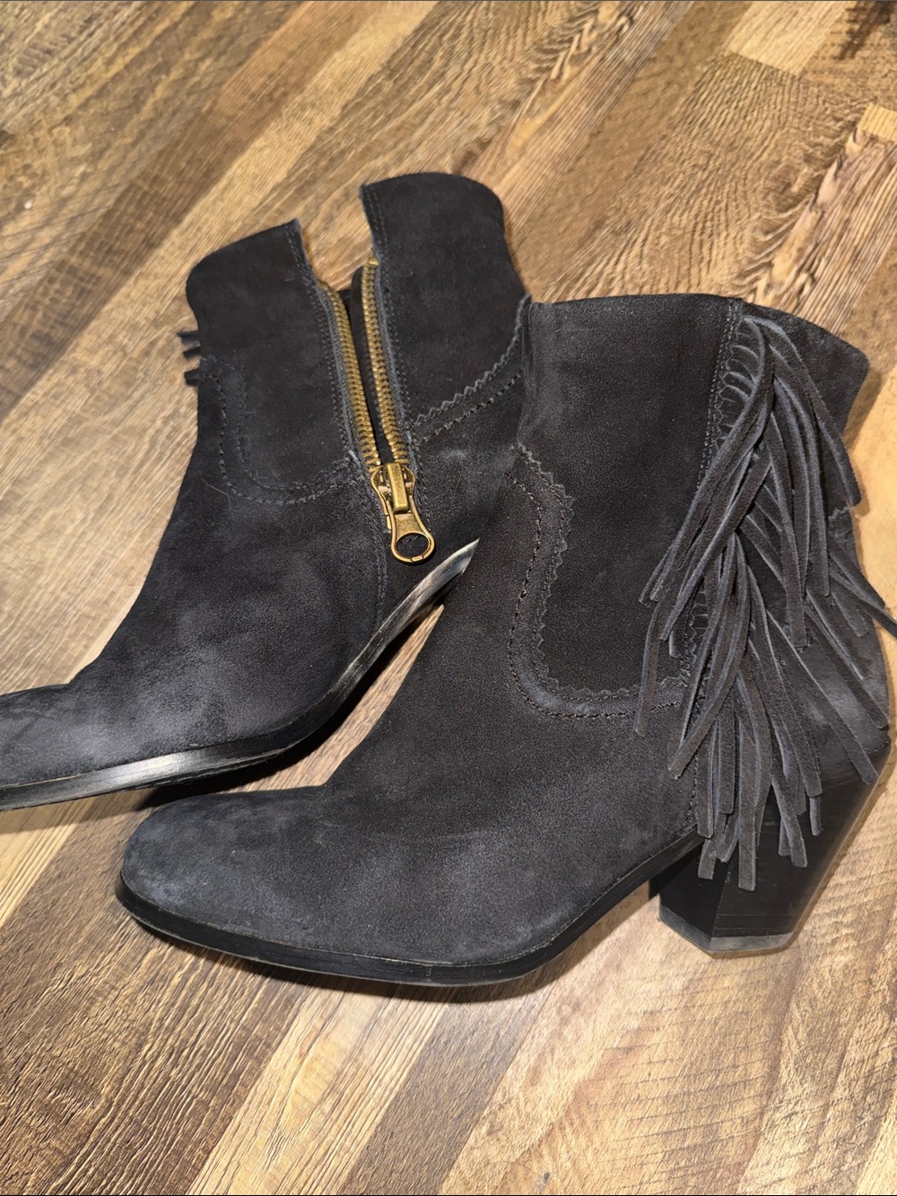 Sam Edelman size 71/2 Fringe Suede Ankle Boots - Black
